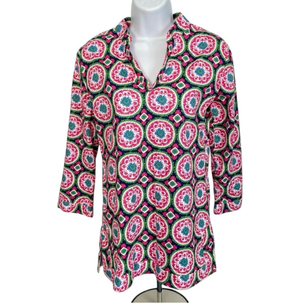 Golftini Split Neck 3/4 Length Sleeve Split Hem Tunic Pink Blue Green Sz S